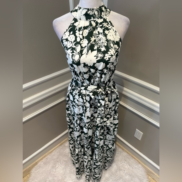 NWT Women's Halter Neck Maxi Layer Dress in Green & Floral Print - Picture 8 of 13